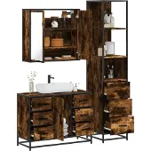 vidaXL 3-tlg. Badmöbel-Set Räuchereiche Holzwerkstoff