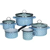 Karl Krueger Topfset RÜGEN, 5-tlg. Emaille, blau mit weißen Punkten / Kochtöpfe / Kochtopf Set