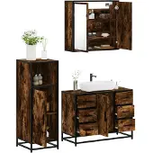 vidaXL 3-tlg. Badmöbel-Set Räuchereiche Holzwerkstoff