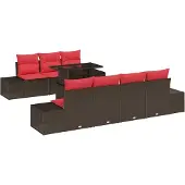vidaXL Garten-Sofa-Set 8 stk. 7-Sitzanzahl Braun und Rot