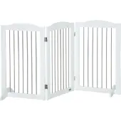 PawHut Hunde Absperrgitter, Türschutzgitter, Klappbares Hundegitter mit Ständer, 3 Platten, Treppenschutzgitter für Treppen, Flur, Weiß, 154 x 30 x 80