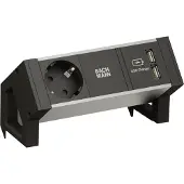 Bachmann DESK2 ALU BLACK 1x Schutzkontakt 1x USB-Charger GST18