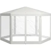 Welikera Gartenpavillon, 6-eckig, Netzvorhänge, Metallgestell, 3,94x3,412x2,5m, Creme