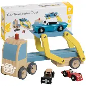 Lobbes Holz Spielzeug Autotransporter mit 3 Autos -Holz LKW
