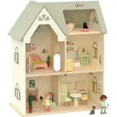Classic World Großes Holzhaus – Gemütliche Puppenecke mit Möbeln (31-teilig)