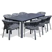 DCB Groupe 8-Sitzer-Garten-Essgruppe aus Aluminium mit Keramikplatte auf Glas