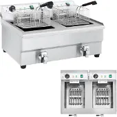 Royal Catering Doppelkammer-Gewerbefritteuse mit Wasserhähnen 230V 2x16L