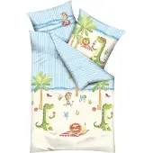 Kaeppel Kinder-Bettwäsche Beach Day" blau-natur-bunt 1x 135x200 cm + 1x 80x80 cm"