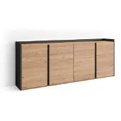 Skraut Home Sideboard Holzeffekt eiche und schwarz 207x35x80cm mit Led