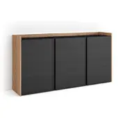 Skraut Home Sideboard Holzeffekt schwarz und eiche 156x35x80cm mit Led
