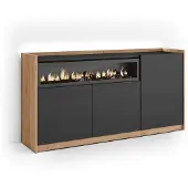 Skraut Home Sideboard Holzeffekt schwarz eiche 156x37x80cm Kamin mit Feuereffekt