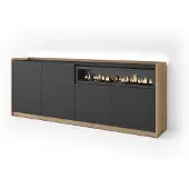 Skraut Home Sideboard Holzeffekt schwarz eiche 207x37x80cm Kamin mit Feuereffekt