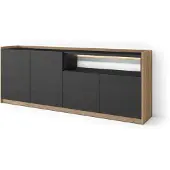 Skraut Home Sideboard Holzeffekt schwarz und eiche 207x37x80cm mit Led