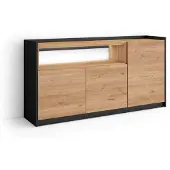 Skraut Home Sideboard Holzeffekt eiche und schwarz 156x37x80cm mit Led