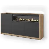 Skraut Home Sideboard Holzeffekt schwarz eiche 156x37x80cm Kamin mit Feuereffekt
