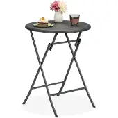 Relaxdays Gartentisch Rattan-Optik, rund, HxD: 75 x 60 cm, Balkontisch, Kunststoff & Metall, Outdoor Tisch, grau