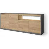 Skraut Home Sideboard Holzeffekt eiche und schwarz 207x37x80cm mit Led