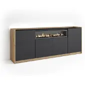 Skraut Home Sideboard Holzeffekt schwarz eiche 207x37x80cm Kamin mit Feuereffekt