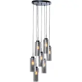 QAZQA - Art Deco Art-Deco-Hängelampe I Pendellampe I Pendelleuchte schwarz mit Rauchglas 7-flammig – Laura I Wohnzimmer I Schlafzimmer - Rund - LED geeignet E27