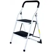 1-Pack 1x Trittleiter mit 2 Stufen aus Stahl bis 150kg belastbar weiß/schwarz
