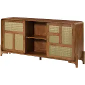 MASSIVMOEBEL24.DE MASSIVMOEBEL24 Sideboard Mango/Seegras 180x40x80 hellbraun lackiert MIZUMI #102