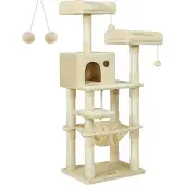 Feandrea Kratzbaum 143cm, 2 kuschelige Aussichtsplattformen, beige