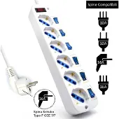 Ewent Steckerleiste mit 6 Steckdosen und Schalter EW3932-3M 3500W Weiß