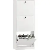 HOMCOM SCHUHSCHRANK mit 3 Klappen, 47 x 26 x 120 cm, Weiß
