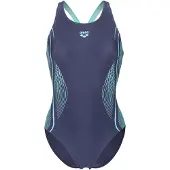 Arena Badeanzug "WOMEN'S GRID SWIMSUIT V BACK GRAPHIC", Damen, Gr. 36, N-Gr, blau (navy, water), Obermaterial: 80% Polyamid, 20% Elasthan, Badeanzüge Badeanzug