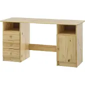 SIT Möbel Schreibtisch | 3 Schubladen, 1 Tür, 2 offene Fächer | Kiefer-Holz massiv | B 144 x T 54 x H 73 cm | natur | 19000-73 | Serie SCHREIBTISCH