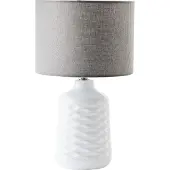 Brilliant weiße Keramik Tischlampe mit grauem Stoff-Schirm ILYSA | dekorative Tischleuchte mit Schnurzwischenschalter | 42 cm Höhe & 25 cm Durchmesser | E14 Fassung max. 40 W | Keramik/Metall/Textil