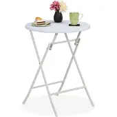 Relaxdays Gartentisch Rattan-Optik, rund, HxD: 75 x 60 cm, Balkontisch, Kunststoff & Metall, Outdoor Tisch, weiß