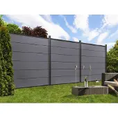 Traumgarten Grau XL Sichtschutzzaun WPC Zaunfeld Set, Anthrazit Profile, Aluminium Abschlussleisten, Pflegeleicht, Wetterfest, Modulares System, Nut Feder, Einzelprofile, Montage Elemente