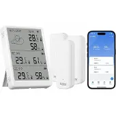 Luminea WLAN-Temperatur- & Luftfeuchtigkeits-Set mit Display, 3 Sensoren