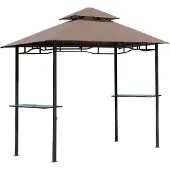 Outsunny Grillpavillon Gartenzelt Grill Pavillon Doppeldach 2,55m Kaffeebraun