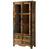 MASSIVMOEBEL24.DE Vitrine Altholz 90x40x190 mehrfarbig lackiert NATURE OF SPIRIT #138