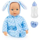 Bayer 93822AD Babypuppe Anna, spricht 24 Babylaute, weicher Körper, Schlafaugen, Schnuller, Flasche, 38 cm, blau, weiß