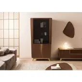MASSIVMOEBEL24.DE Vitrine Nussbaum-Echtholzfurnier 100x40x200 braun lackiert BUTTERFLY #100