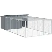 DKD Home Decor Hundehütte mit Auslauf Anthrazit 197x396x110cm Verzinkter Stahl