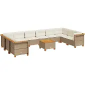 vidaXL 11-tlg. Garten-Sofagarnitur mit Kissen Beige Poly Rattan