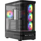 Modecom Volcano AQ200 Midi PC Gehäuse, Schwarz, 3x 120 mm ARGB Lüfter, Panorama Glasfenster, passend für ATX und Micro-ATX Mainboards