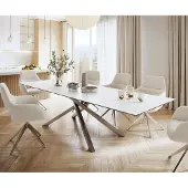 DELIFE Esstisch Edge 300x100cm Keramik LaminamStatuarietto Weiß Kreuzgestell Rechteck Edelstahl