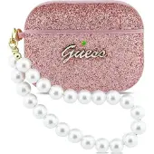 GUESS Schutzhülle für AirPods Pro 3, Glitter Pearl Strap Case, Rosa