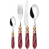 Casa Bugatti aladdin goldring, 24-teiliges besteckset, roter griff, kompakte box,