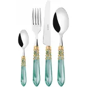 Casa Bugatti melodia goldlünette, aquamaringriff, 24-teiliges stahlbesteckset, galeriebox,