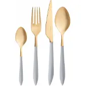Casa Bugatti ares,gold-finish besteckset 24-teilig, grauer griff, kompakte box, casa