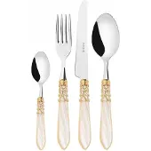 Casa Bugatti melodia vergoldeter ring, beigefarbener griff, 24-teiliges stahlbesteckset, wengeholzbox,