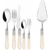 Casa Bugatti melodia verchromter ring, 31-teiliges besteckset mit beigefarbenem griff, galeriebox,
