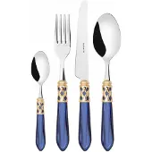 Casa Bugatti aladdin goldring, 24-teiliges besteckset, blauer griff, kompakte box,