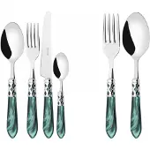 Casa Bugatti aladdin chromring, besteckset 50 tlg. grüner griff, galeriebox,